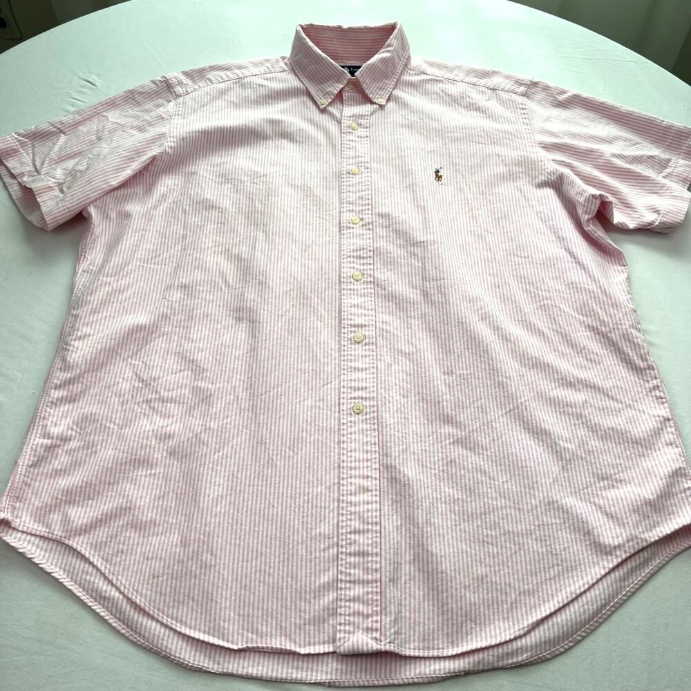 Ralph Lauren Mens Shirt XL Classic Fit Flesh Pony Striped Button Up Short Sleeve - Picture 9 of 9